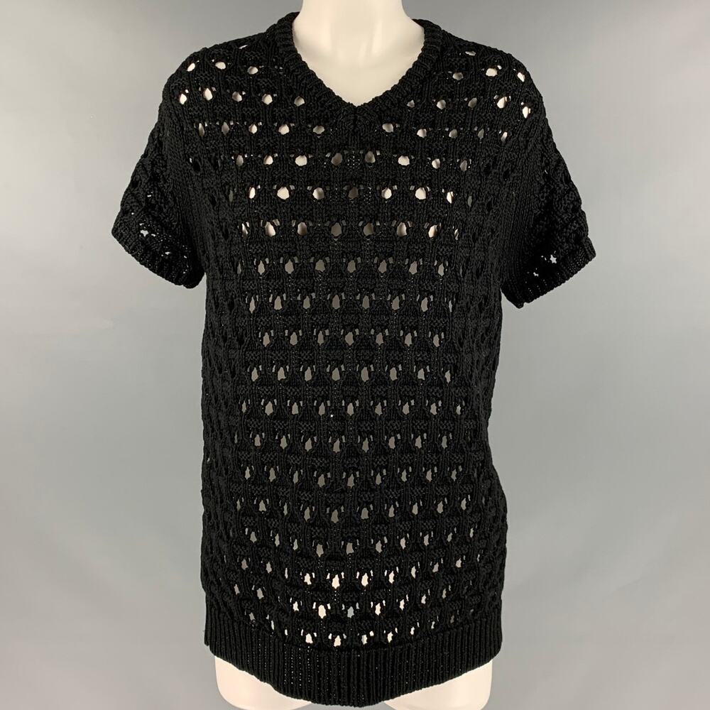 KOLOR Size L Black Cotton Mixed Fabrics V-Neck Casual Top